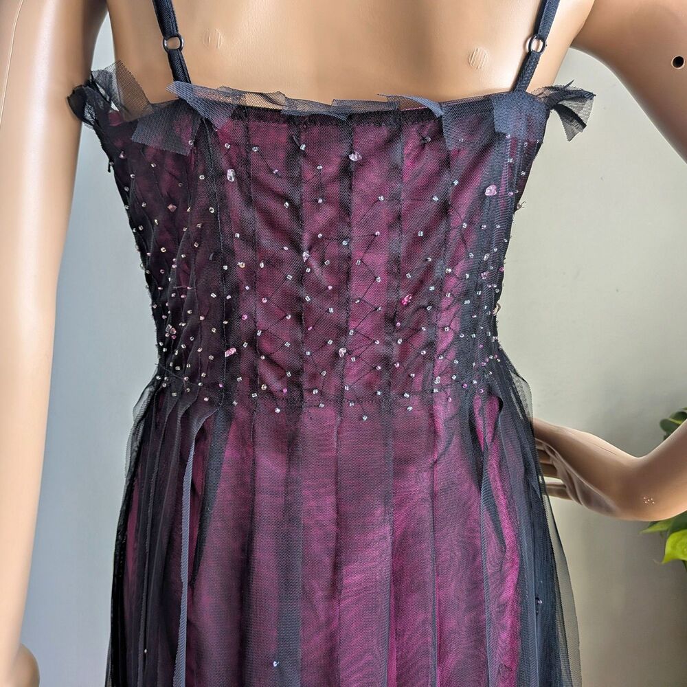 Vintage Y2K Charlotte Russe Black Midi Dress Sequin Beaded Gothic Fairycore M - Picture 14 of 16